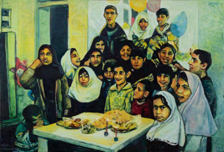Around a White Table /Oil on canvas/ H150 × W220 cm/ H59 × W86.6 in/ 2020 - FARSHID SATIARVAND