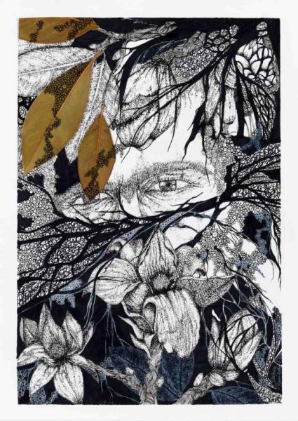  Magnolia Spirit/ Rapid & marker & collage on cardboard/ H 38 × W 26 cm/ H 14.9 × W 10.2 in/ 2022