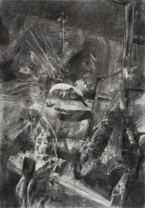 A Holy Sun/ Charcoal on Cardboard/ H 70 x W 50 cm/ H 27.5 x W 19.6 in/ 2021	