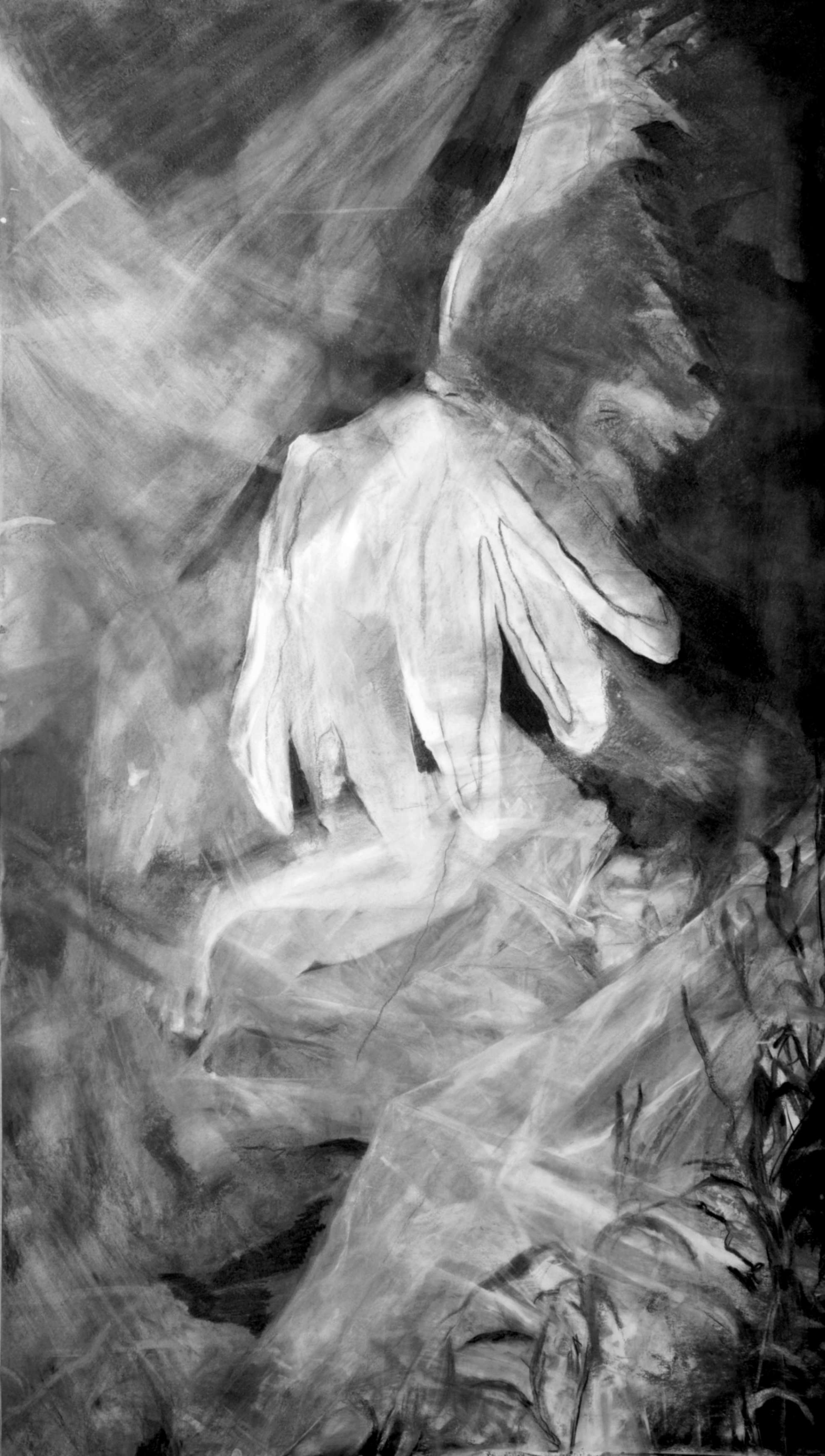 She Crumpled Again/ Charcoal on Paper/ H 150 x W 90 cm/ H 59 x W 35.4 in/ 2024 - FAEZEH HAMAMI