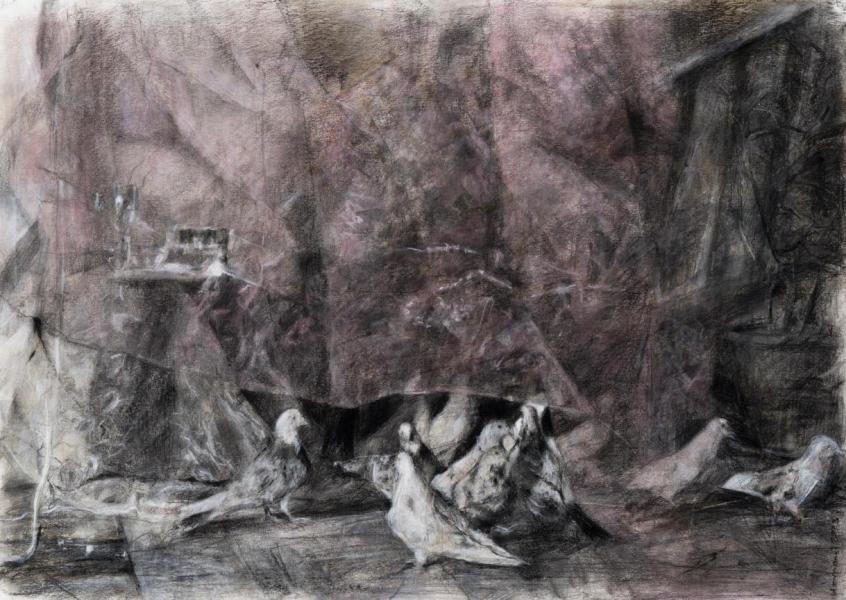 Waiting/ Chalk Pastel on cardboard/ H 50 x W 70 cm/ H 19.6x W 27.5 in/ 2023