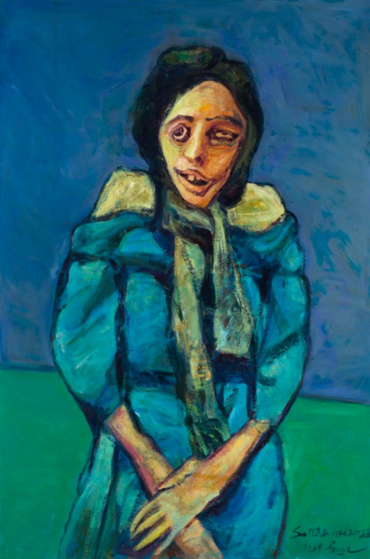 A Lady With Scarf/ Oil on Canvas/ H 120 x 80 cm/ H 47.2 × W 31.4 in/ 2023 - FARSHID SATIARVAND