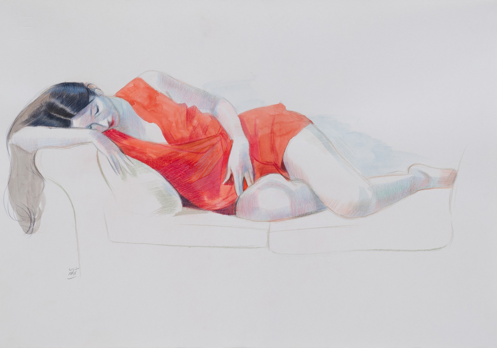 Lying Girl with Red dress
