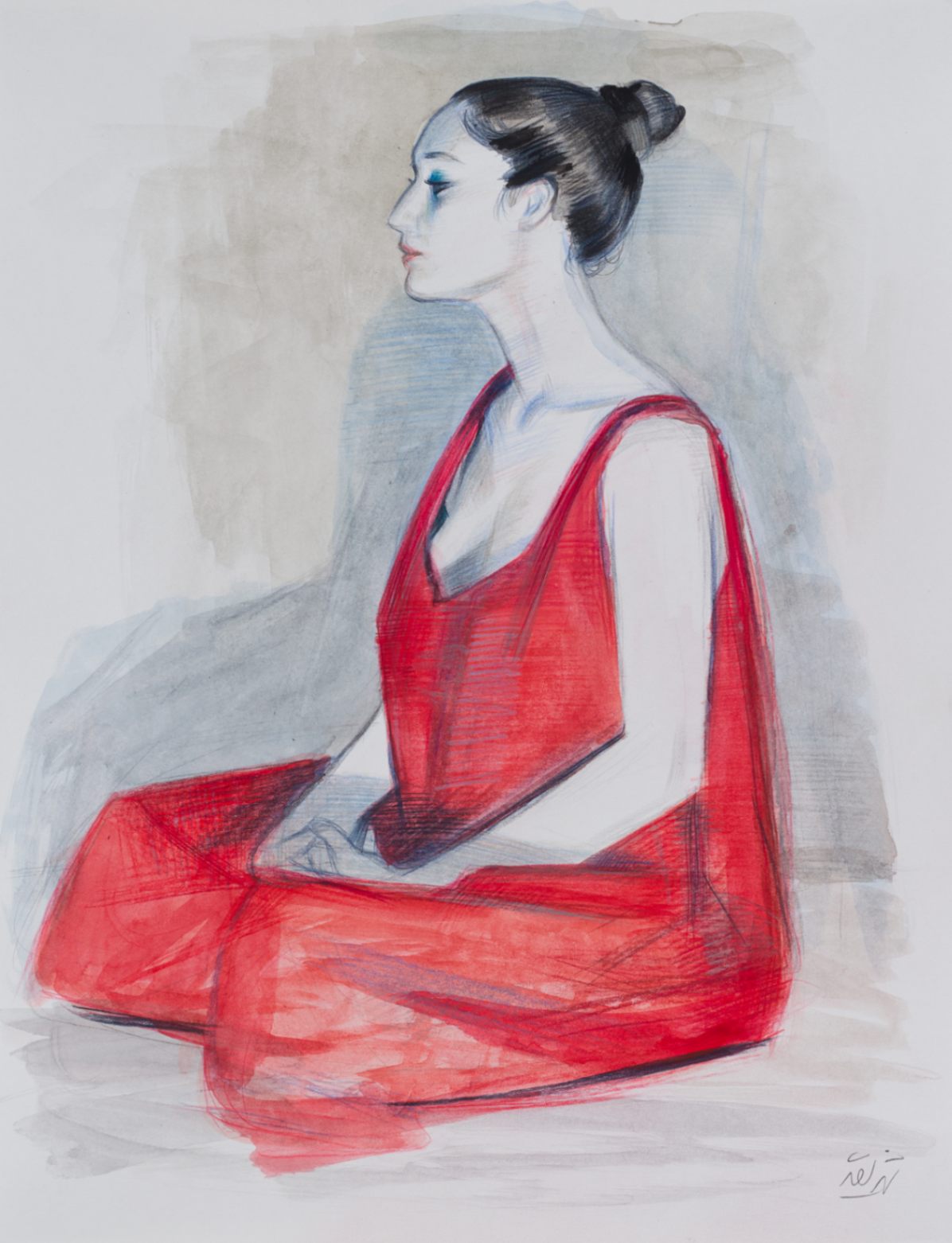 Profile with Red Dress