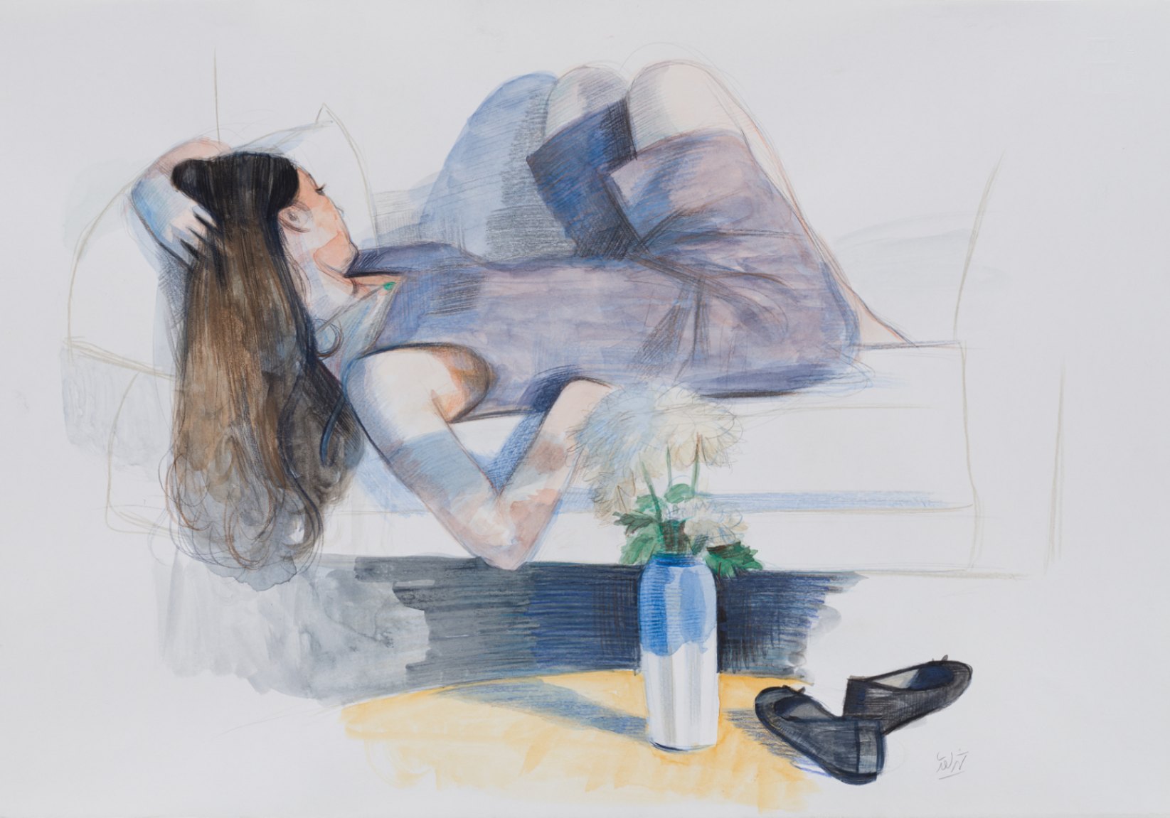 Reclining Girl with a Vase and a Pair of Shoes